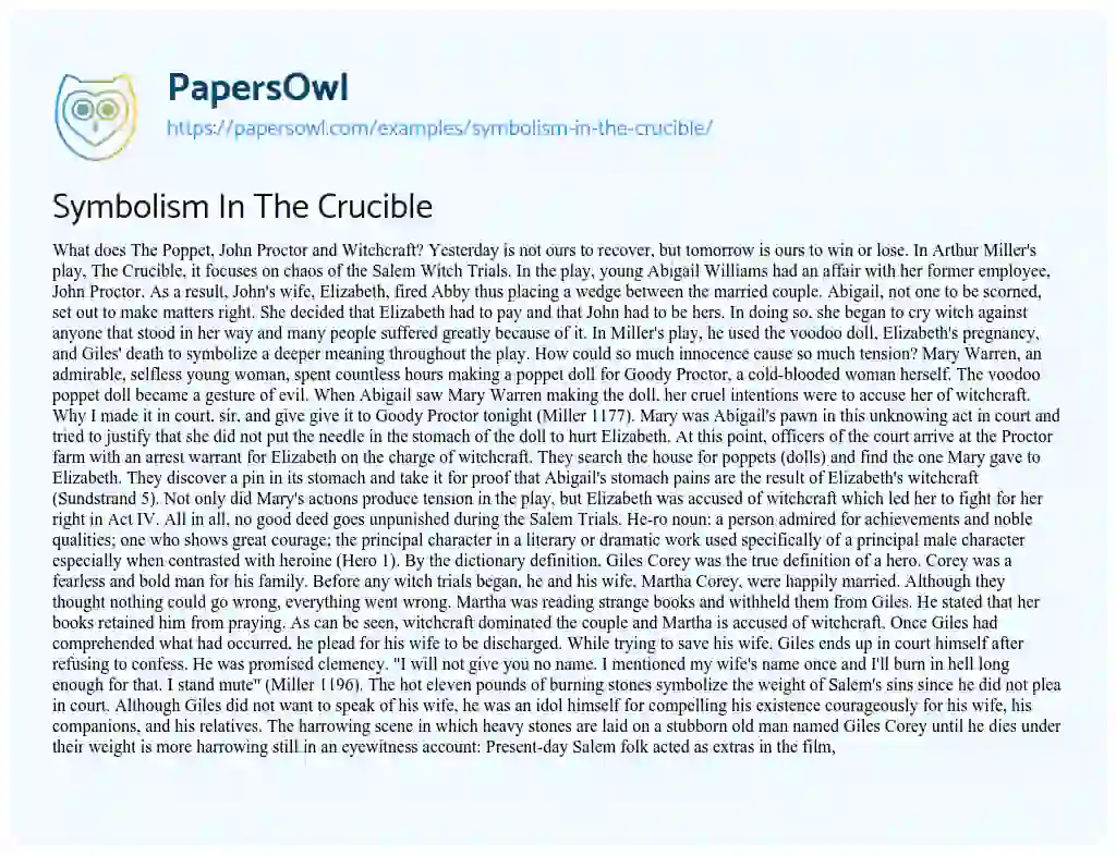 Symbolism in the Crucible essay