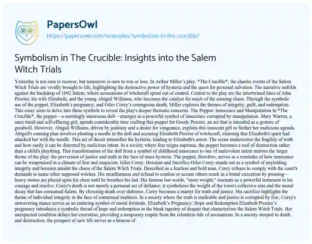 Essay on Symbolism in the Crucible