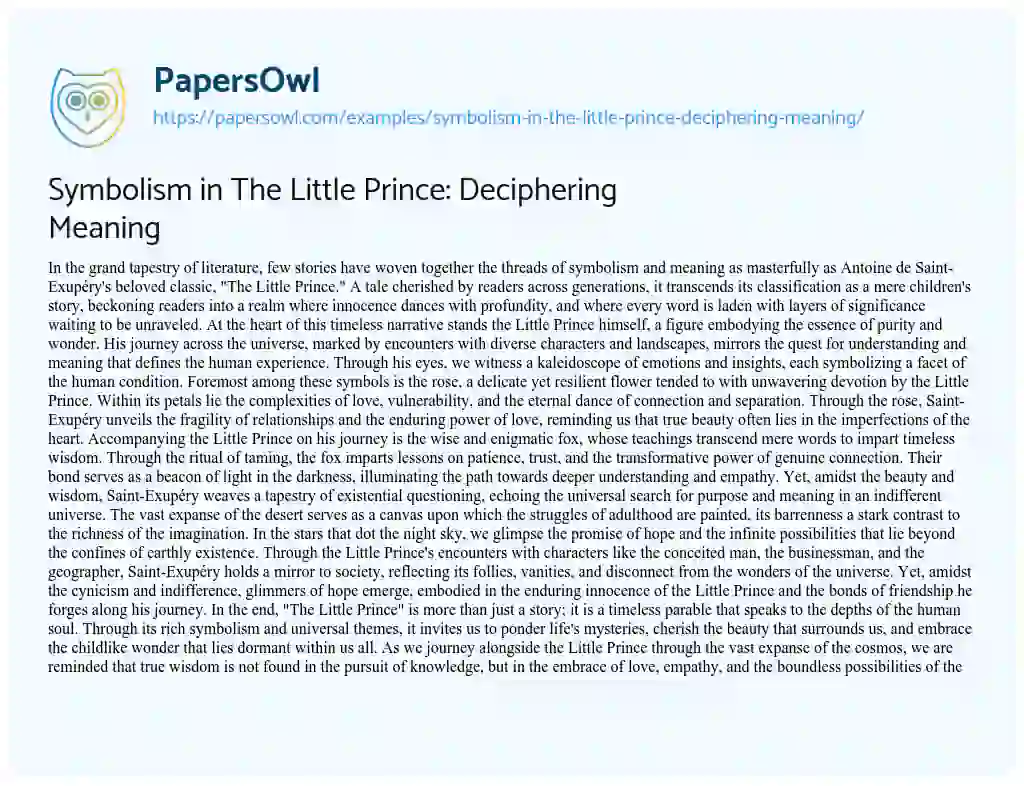 Essay on Symbolism in the Little Prince: Deciphering Meaning