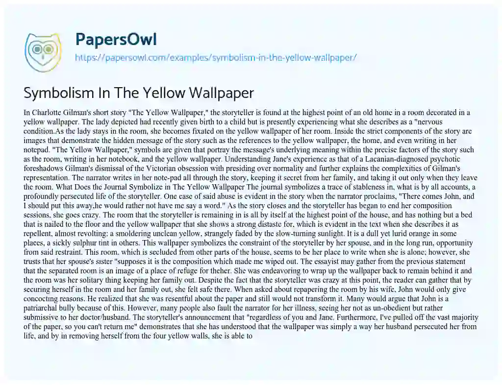 Essay on Symbolism in the Yellow Wallpaper