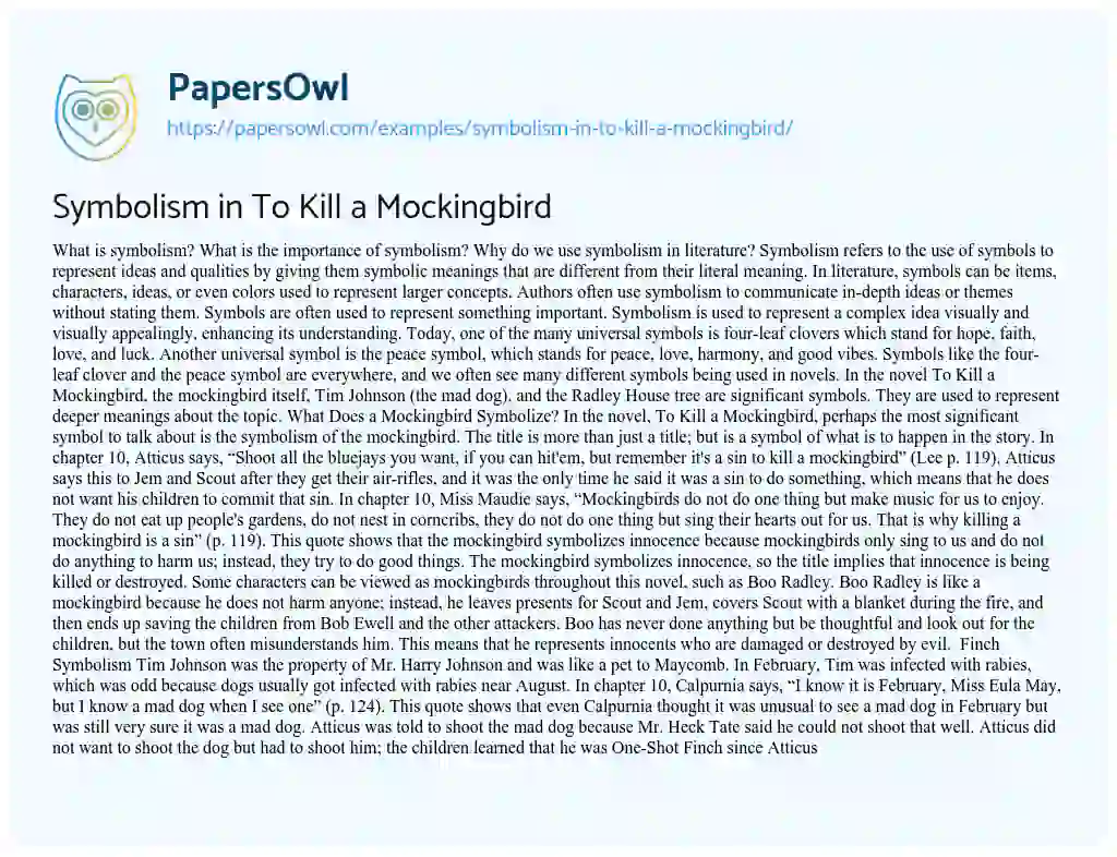 Symbolism in to Kill a Mockingbird essay