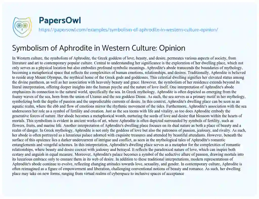 Essay on Symbolism of Aphrodite in Western Culture: Opinion