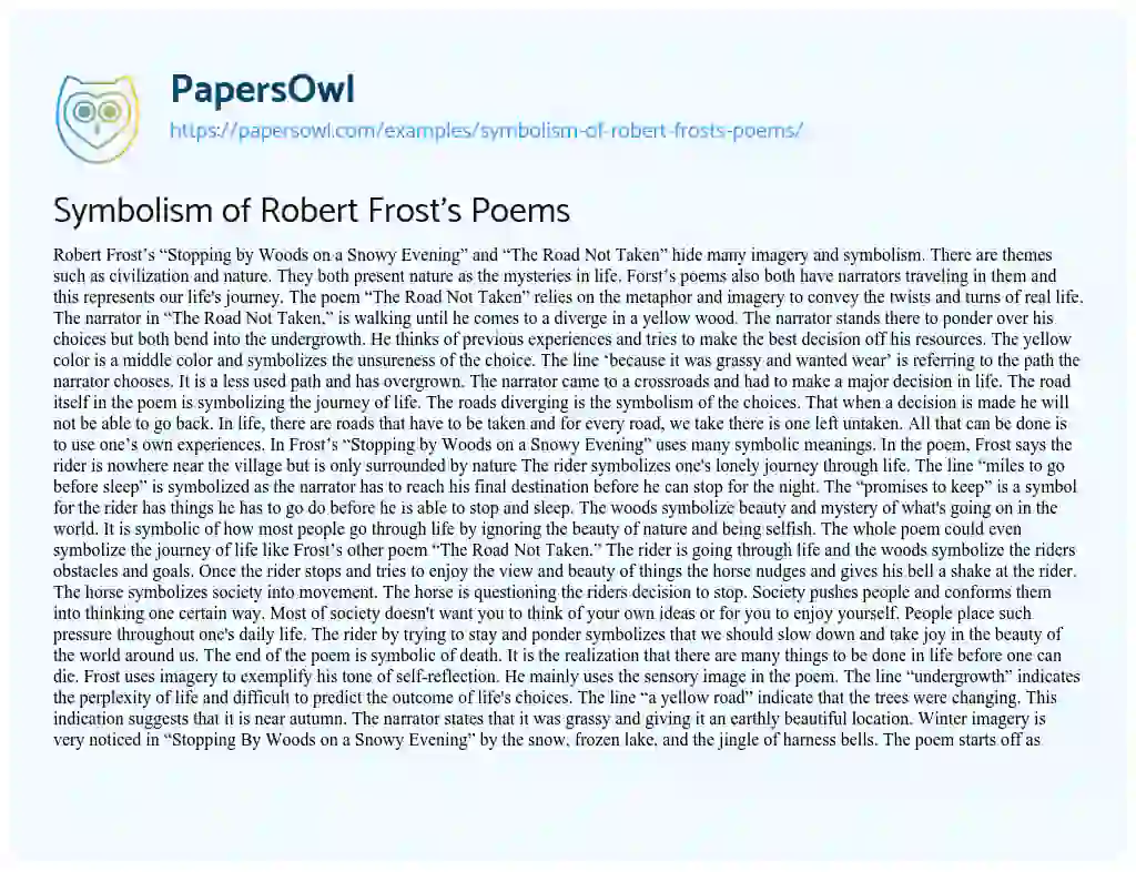 Symbolism of Robert Frost’s Poems essay