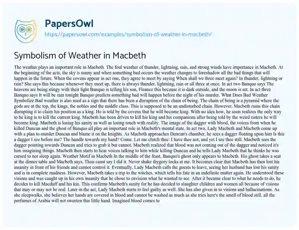 Essay on Symbolism of Weather in Macbeth