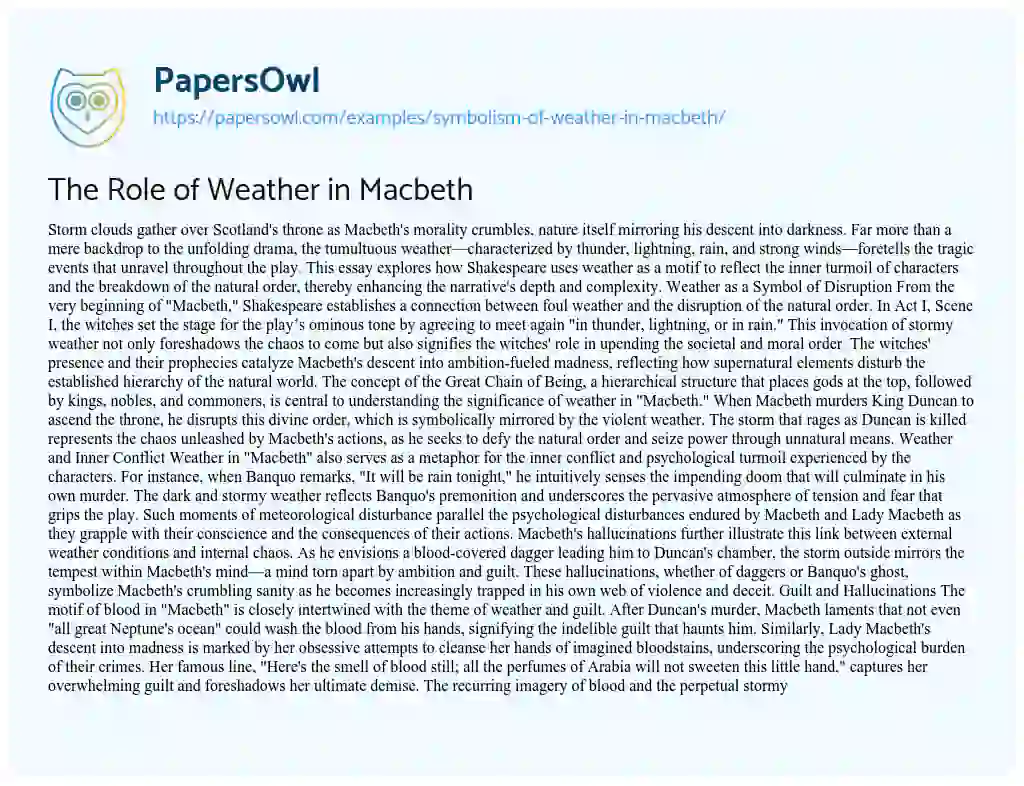 Essay on Symbolism of Weather in Macbeth