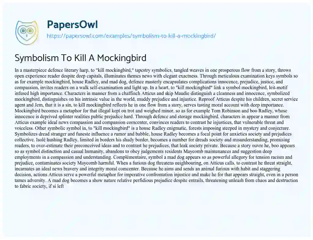 Essay on Symbolism to Kill a Mockingbird