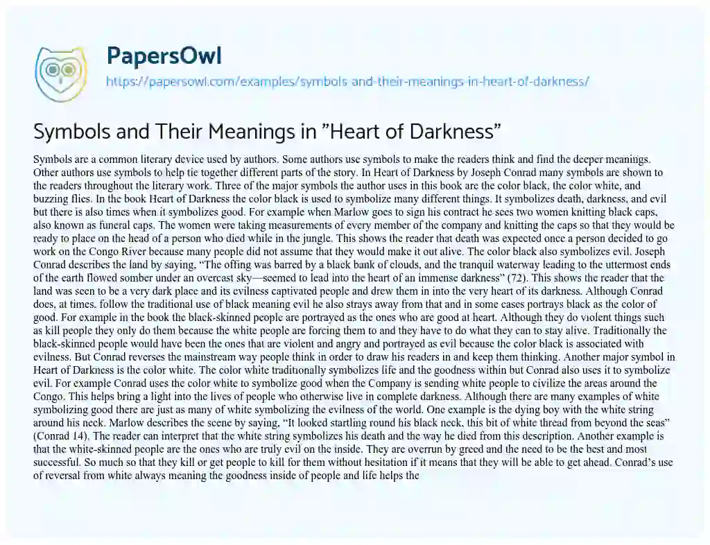 Essay on Symbols and their Meanings in “Heart of Darkness”