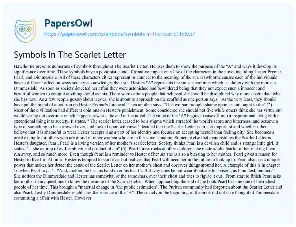 Essay on Symbols in the Scarlet Letter