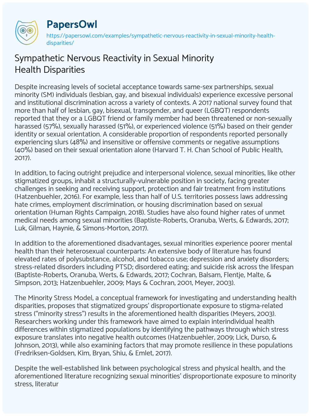 Essay on Sympathetic Nervous Reactivity in Sexual Minority Health Disparities