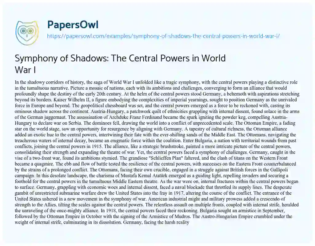 Essay on Symphony of Shadows: the Central Powers in World War i