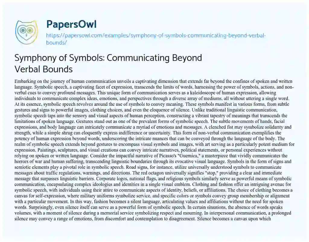Essay on Symphony of Symbols: Communicating Beyond Verbal Bounds