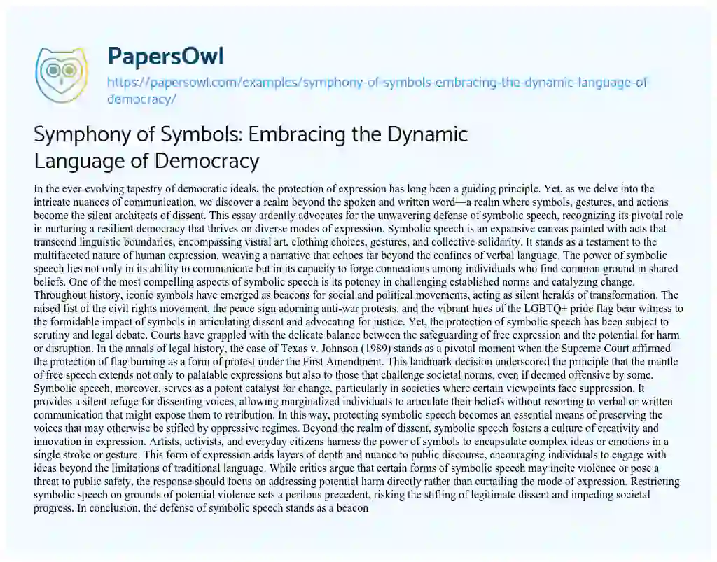Essay on Symphony of Symbols: Embracing the Dynamic Language of Democracy