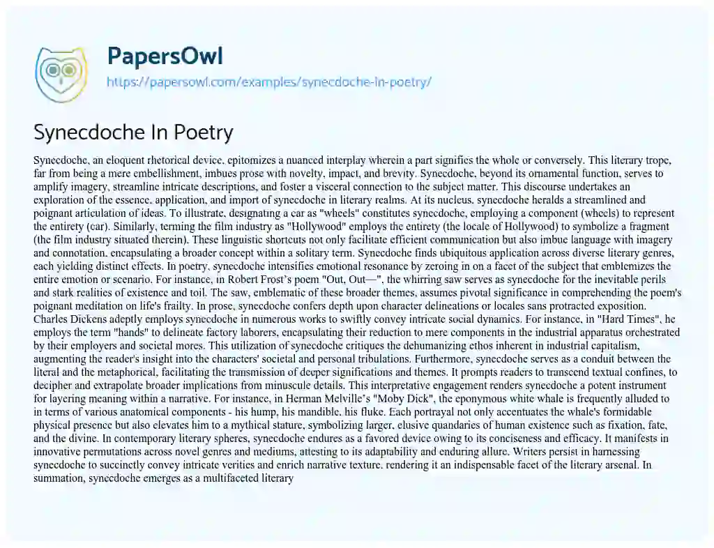 Essay on Synecdoche In Poetry