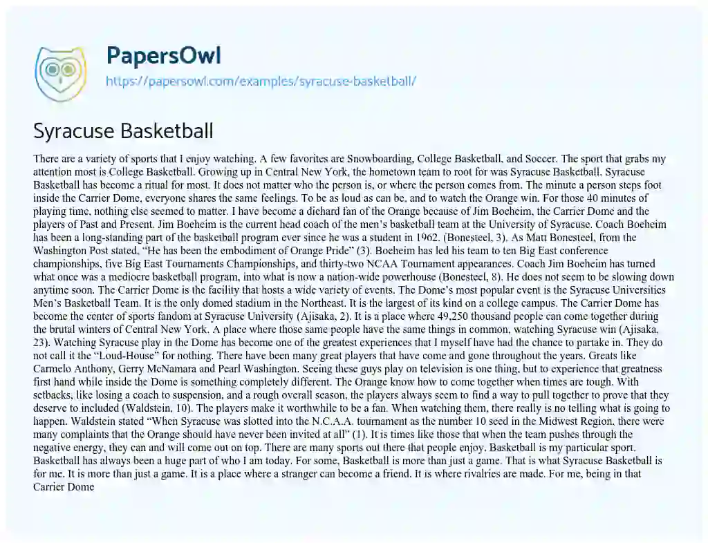 Essay on Syracuse Basketball