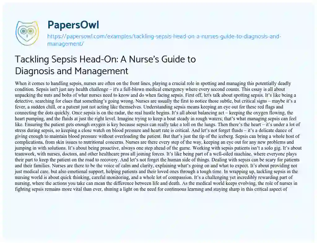 Essay on Tackling Sepsis Head-On: a Nurse’s Guide to Diagnosis and Management