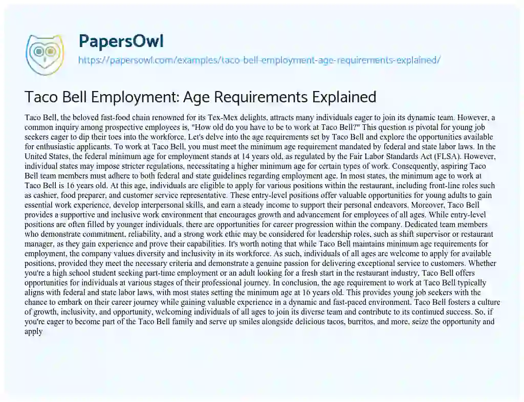 Essay on Taco Bell Employment: Age Requirements Explained