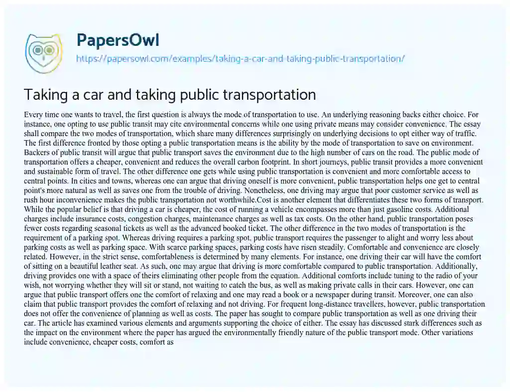 Essay on Taking a Car and Taking Public Transportation