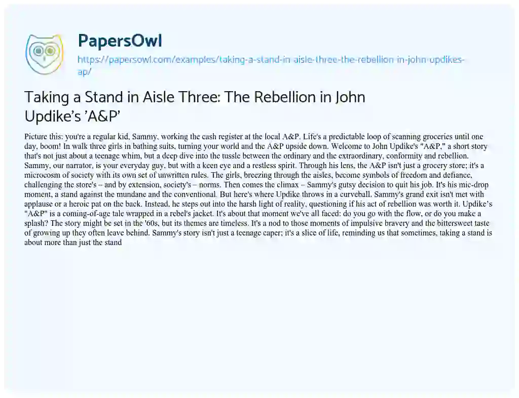 Essay on Taking a Stand in Aisle Three: the Rebellion in John Updike’s ‘A&P’