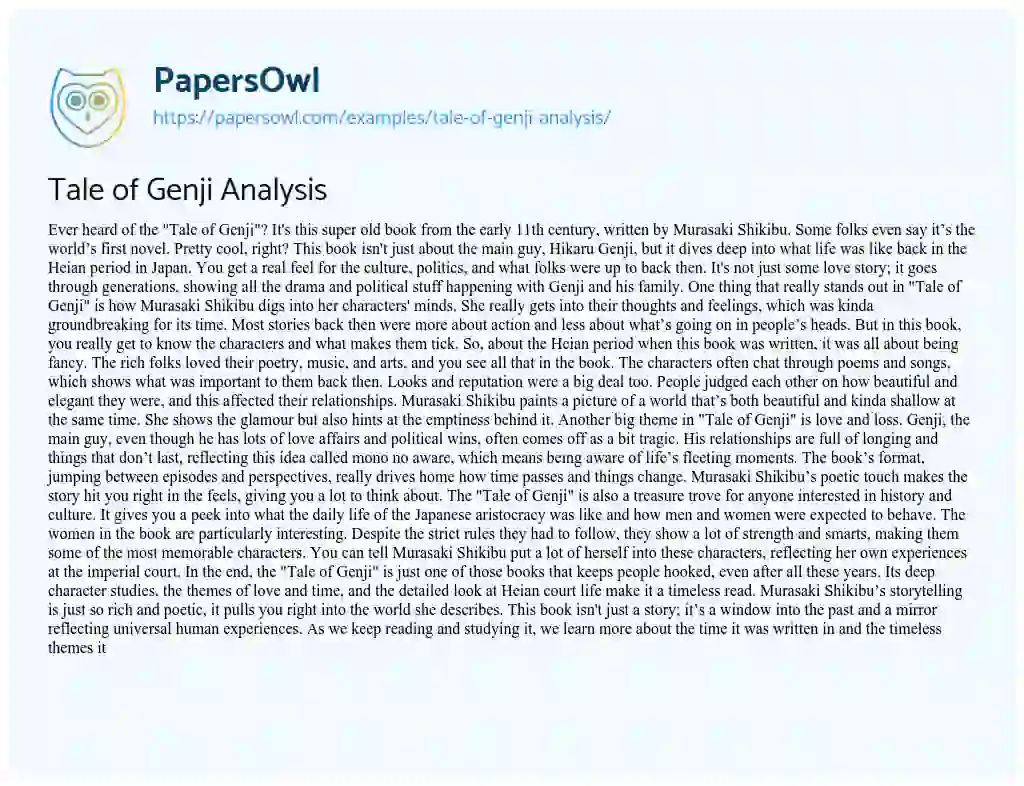 Essay on Tale of Genji Analysis