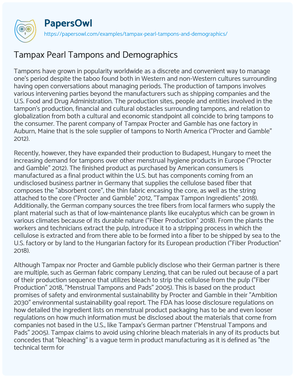 Essay on Tampax Pearl Tampons and Demographics