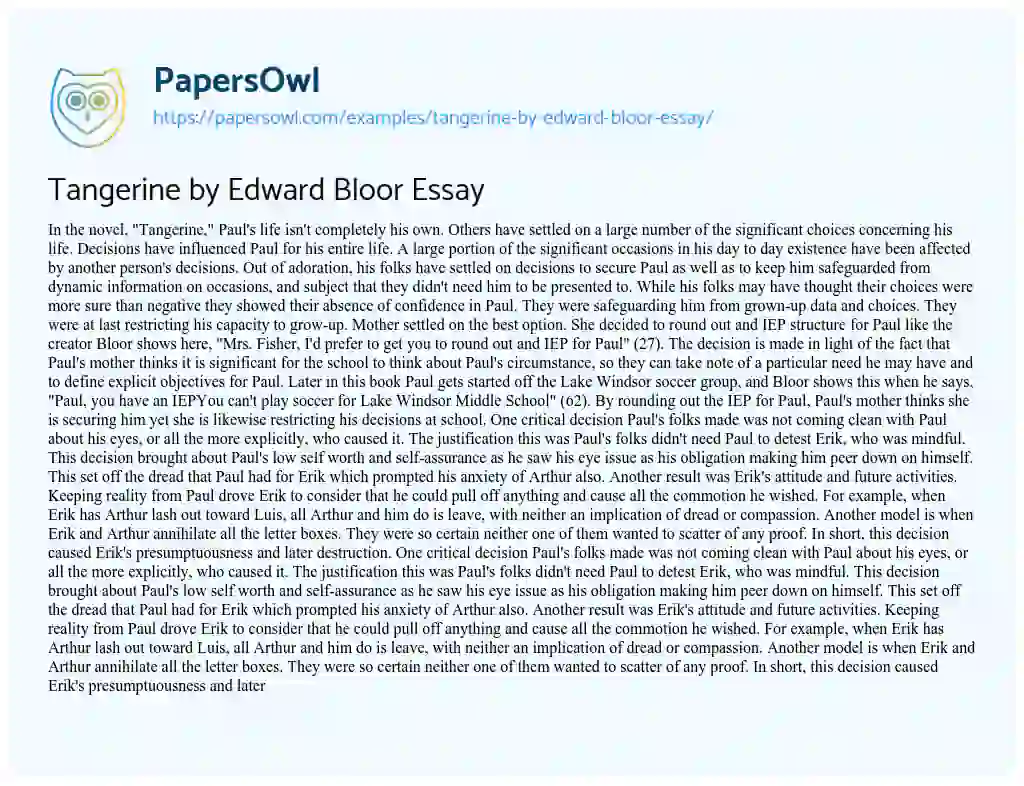 Tangerine by Edward Bloor Essay essay
