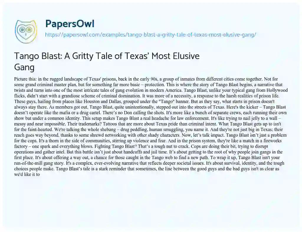 Essay on Tango Blast: A Gritty Tale of Texas’ Most Elusive Gang