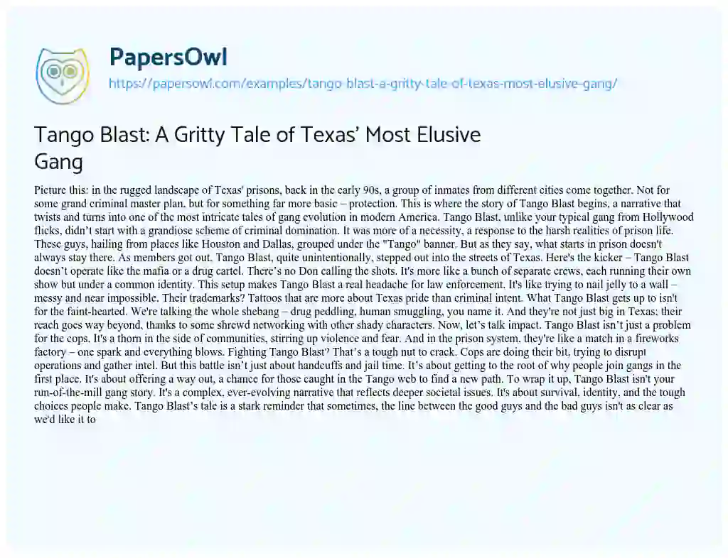 Essay on Tango Blast: a Gritty Tale of Texas’ most Elusive Gang