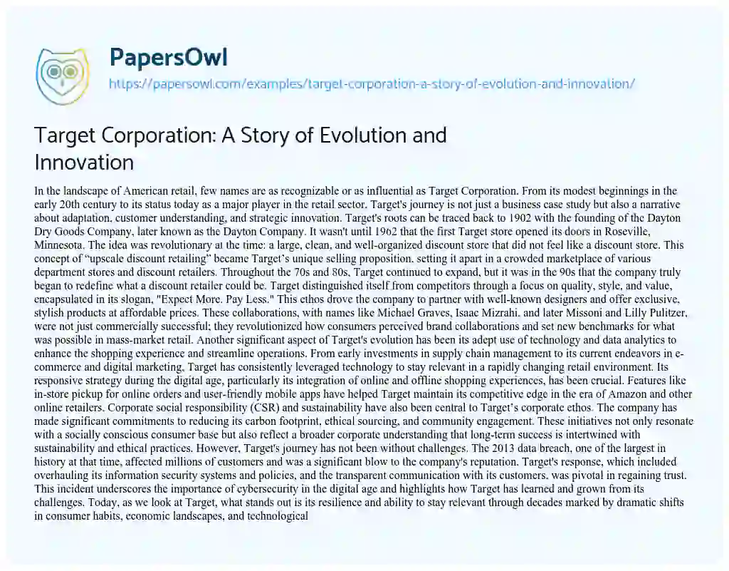 Essay on Target Corporation: a Story of Evolution and Innovation