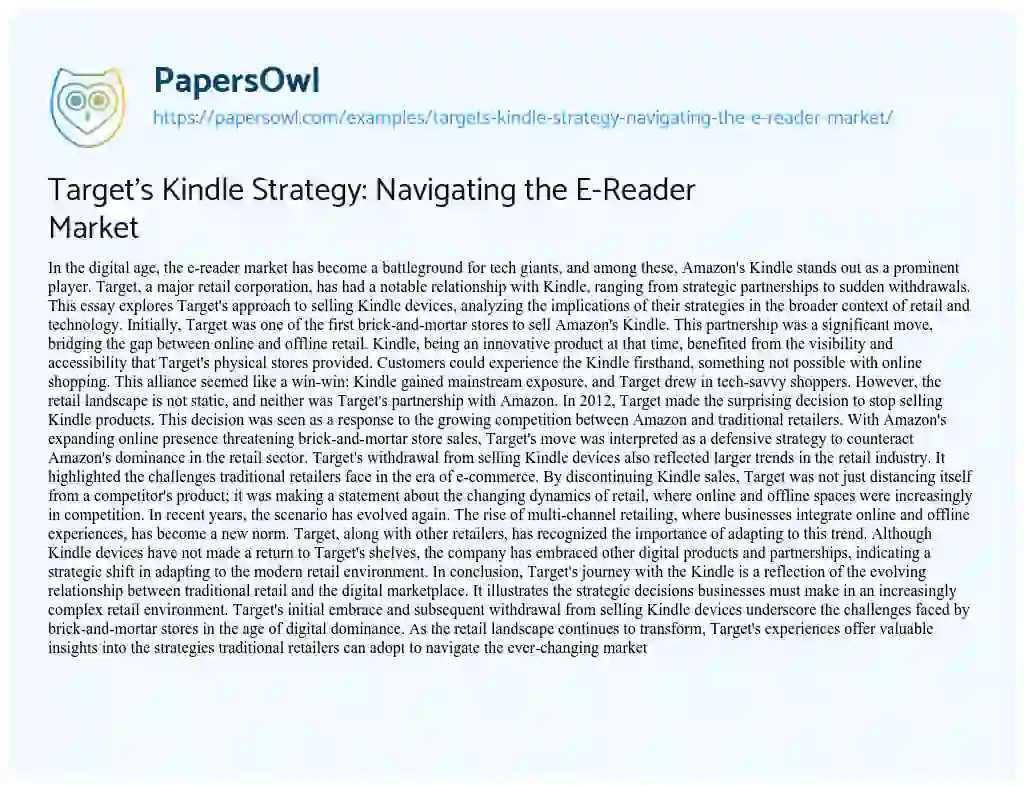 Essay on Target’s Kindle Strategy: Navigating the E-Reader Market