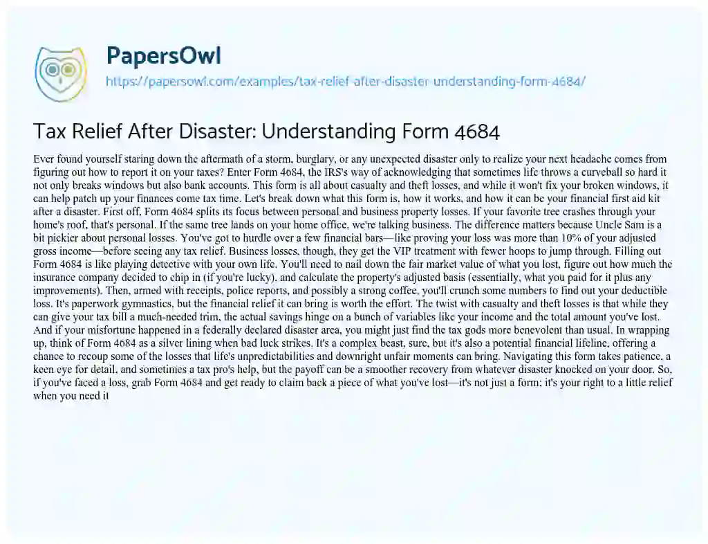 Tax Relief After Disaster: Understanding Form 4684 - Free Essay Example ...