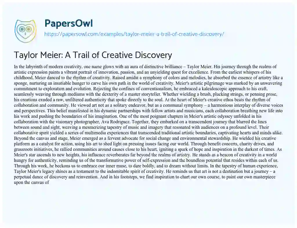 Essay on Taylor Meier: a Trail of Creative Discovery