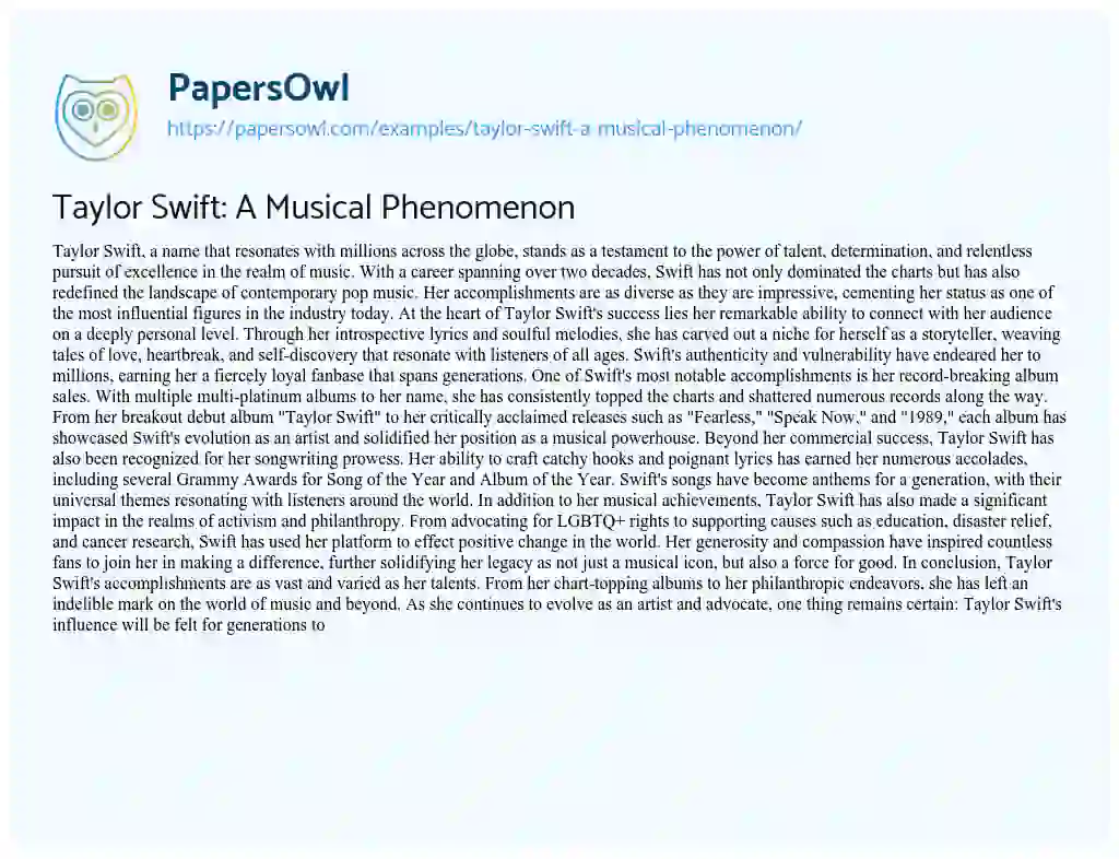 Essay on Taylor Swift: a Musical Phenomenon