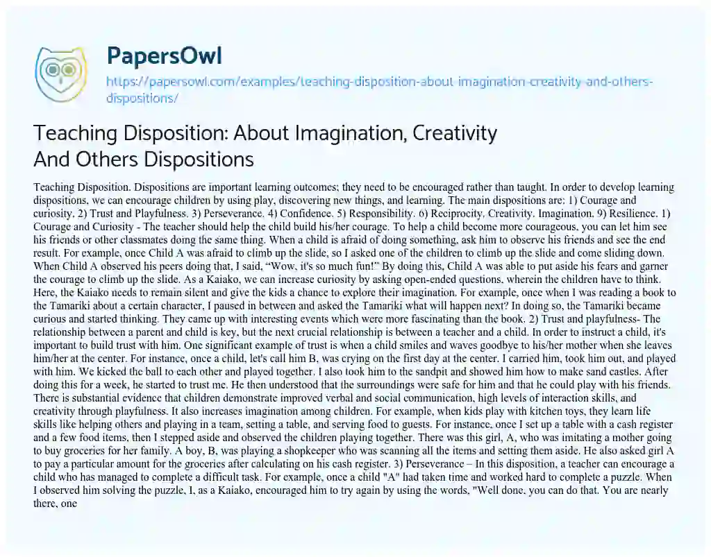 Essay on Teaching Disposition: about Imagination, Creativity and Others Dispositions