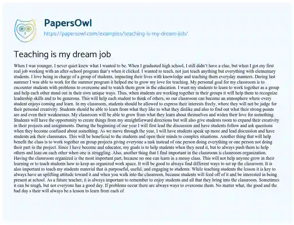 Essay on Teaching is my Dream Job