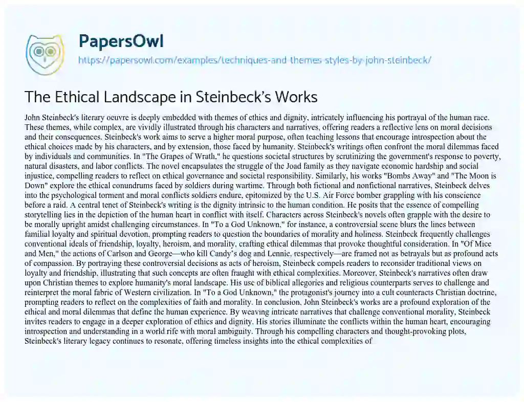 Essay on Techniques and Themes Styles by John Steinbeck