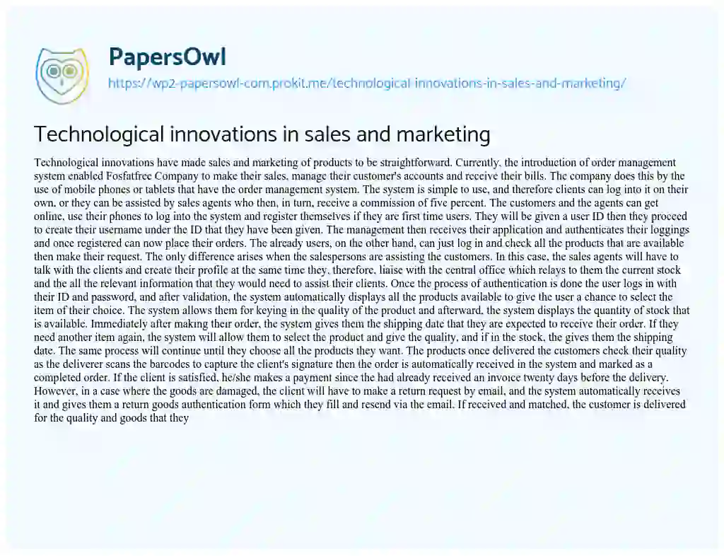 Essay on Technological Innovations in Sales and Marketing