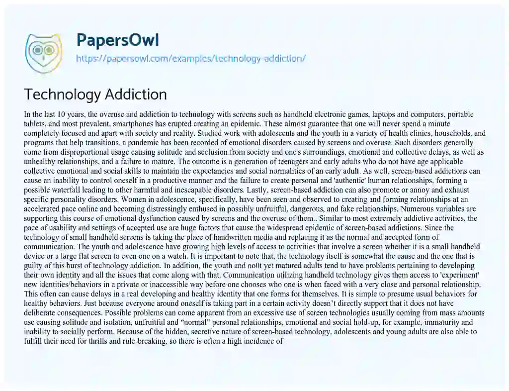 Essay on Technology Addiction