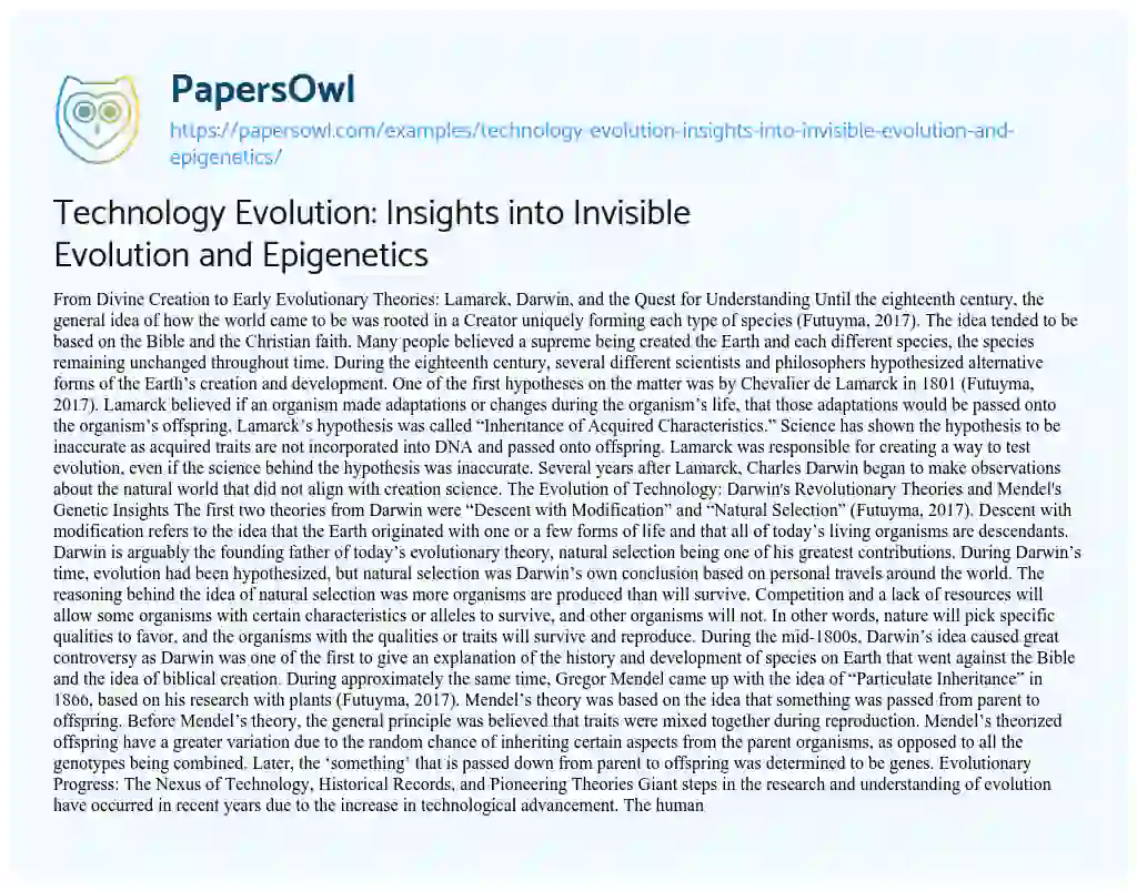 Essay on Technology Evolution: Insights into Invisible Evolution and Epigenetics