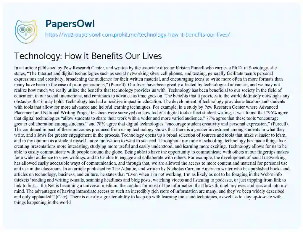 essay on benefits of technology in life