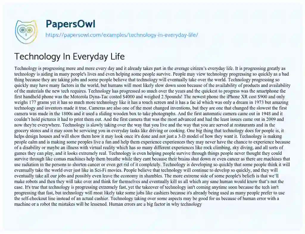Essay on Technology in Everyday Life