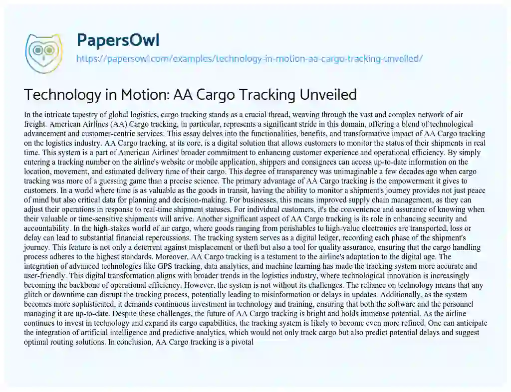 Essay on Technology in Motion: AA Cargo Tracking Unveiled