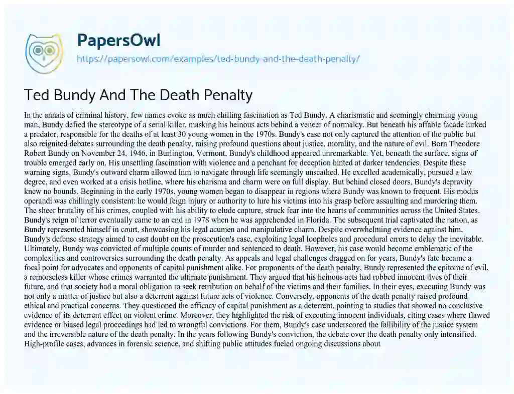 Essay on Ted Bundy and the Death Penalty