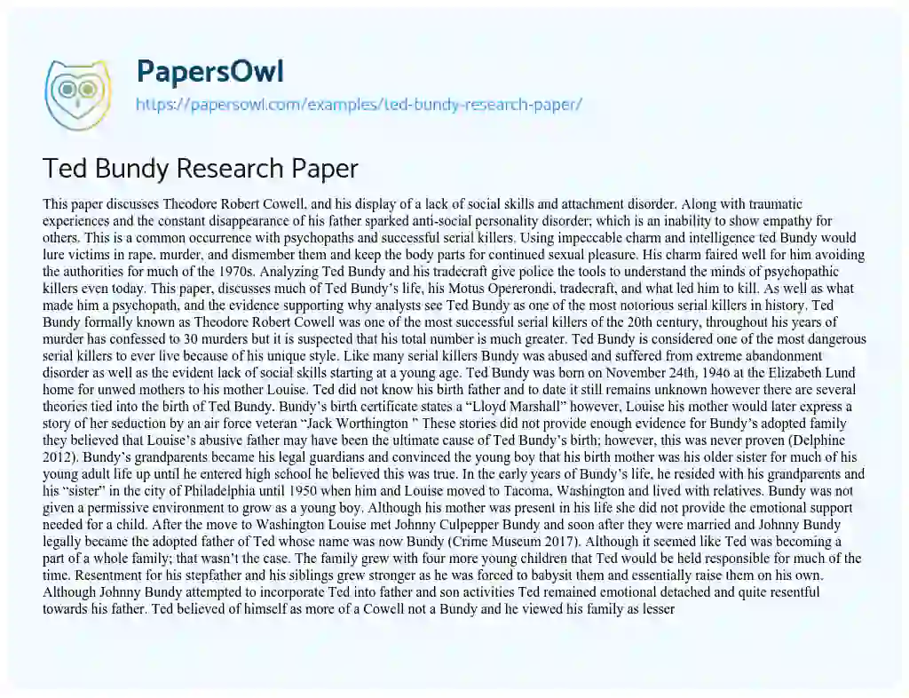 Essay on Ted Bundy Research Paper