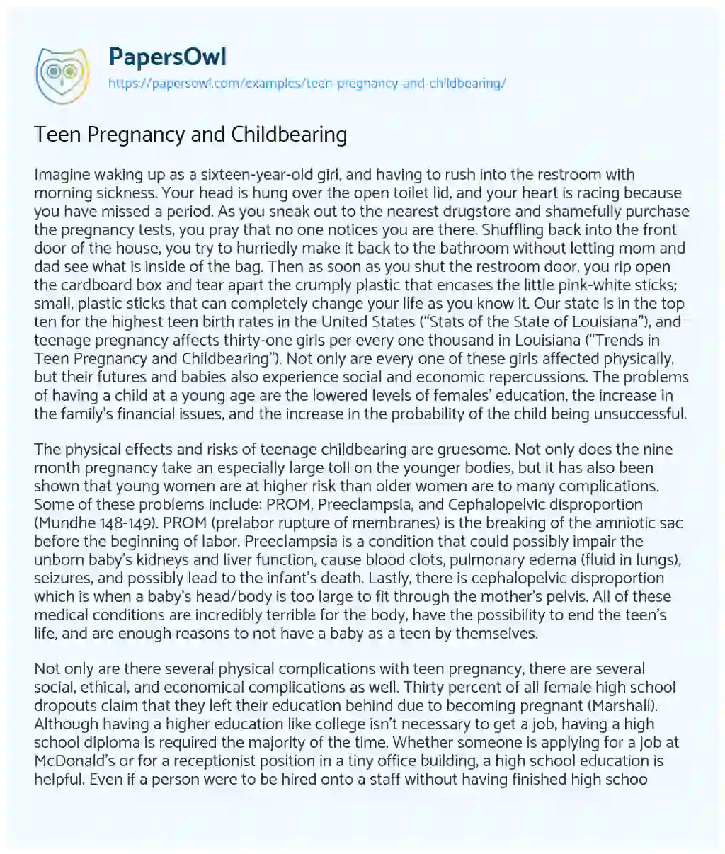 Essay on Teen Pregnancy and Childbearing