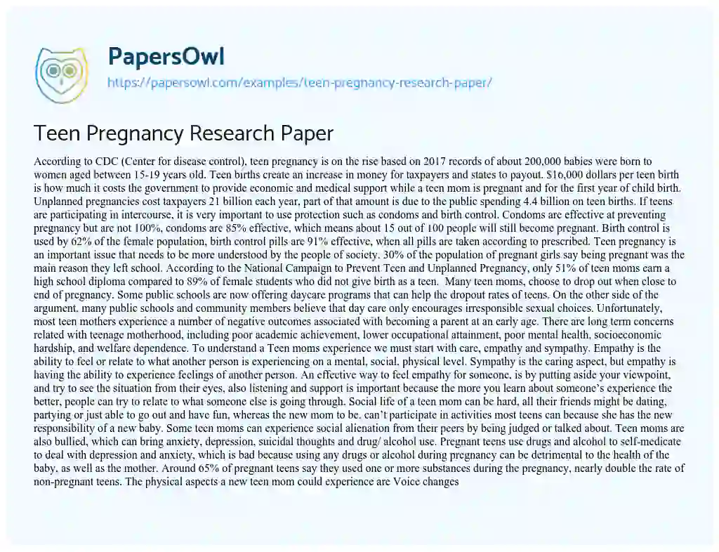 Teen Pregnancy Research Paper - Free Essay Example - 896 Words ...