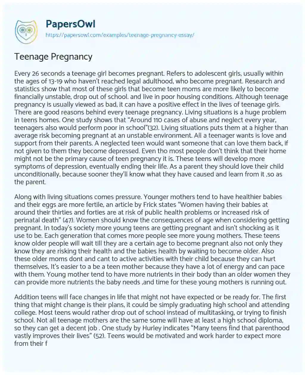 Teenage Pregnancy essay