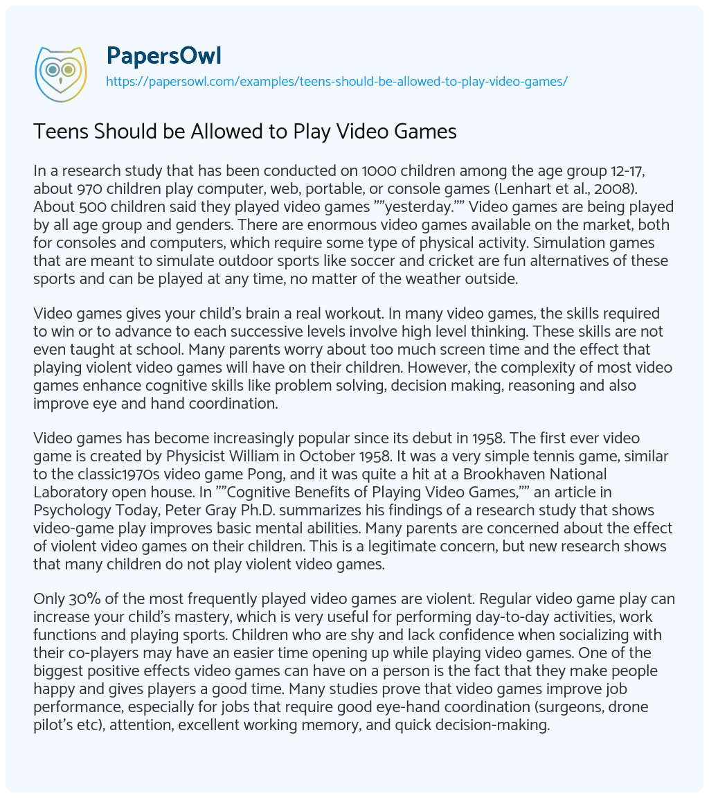 SOLUTION: Essay on students should not be allowed to play pubg - Studypool