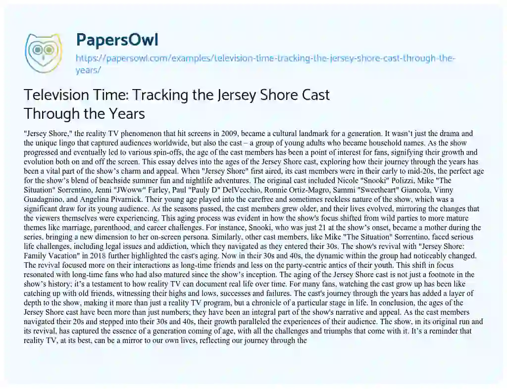 Essay on Television Time: Tracking the Jersey Shore Cast through the Years
