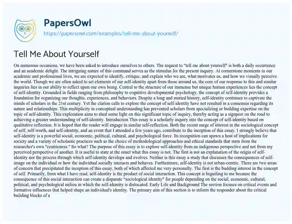Essay on Tell Me About Yourself