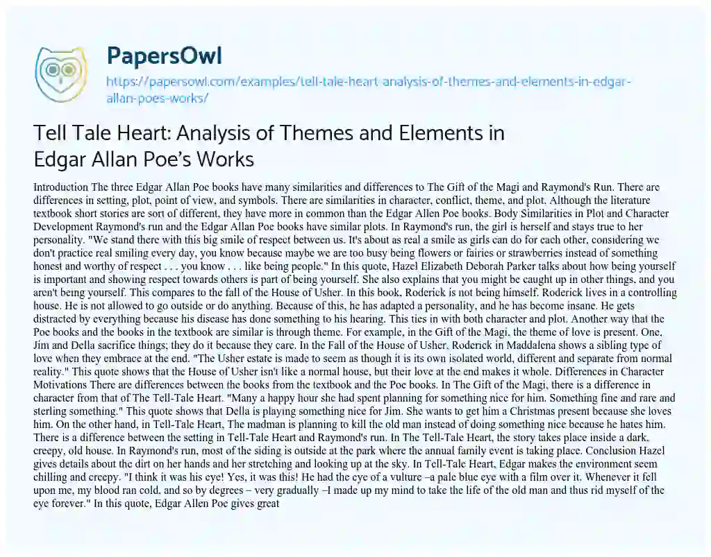 Essay on Tell Tale Heart: Analysis of Themes and Elements in Edgar Allan Poe’s Works